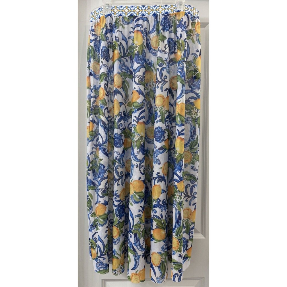 BloomChic sheer mesh maxi Citrus print elastic waist skirt Sz 18-20 beach cruise